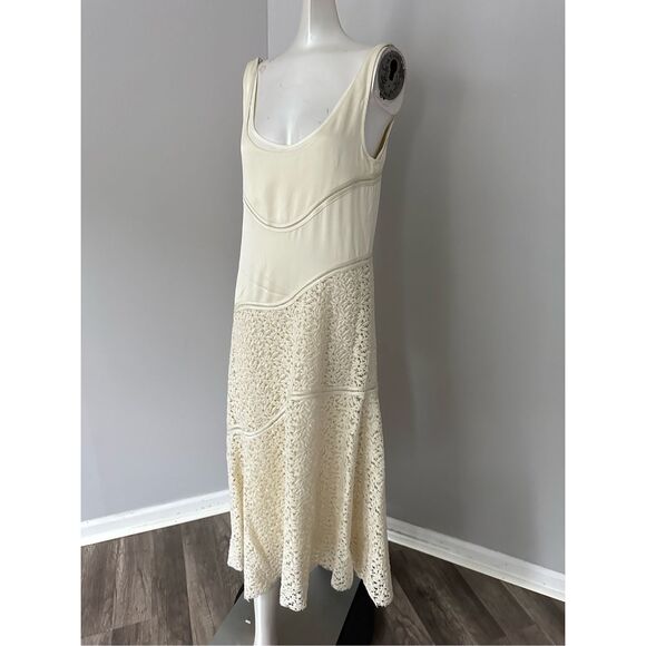 NWT Jil Sander Scoop Neck Floral Lace Asymmetric Midi-Dress Size 38 (US 8) - Picture 10 of 14